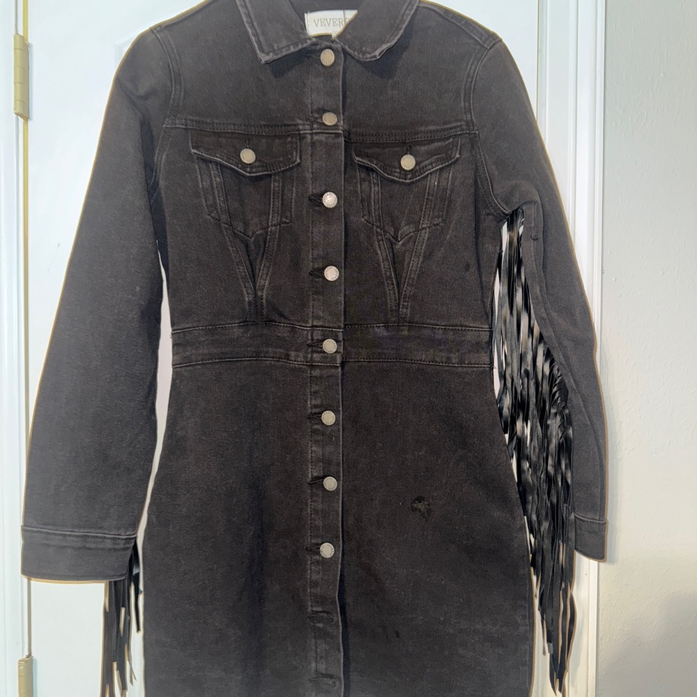 Black Denim Dress with Fringe